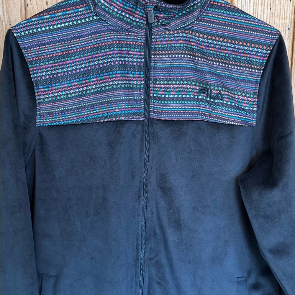 Fila Sport Black Fleece Jacket w/ Aztec Shoulder Panel – L - Picture 2 of 10